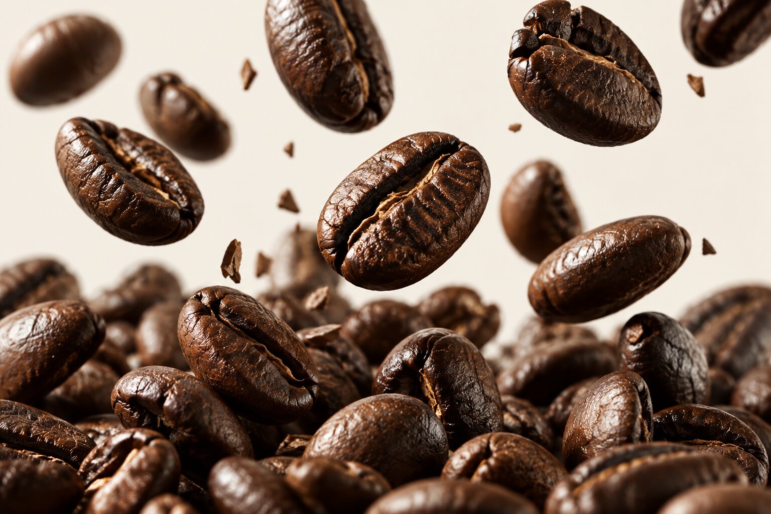 Roasted coffee beans on cream
